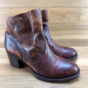 FREEBIRD Flint Booties Womens 10 Brown Leather Zip Block Heel